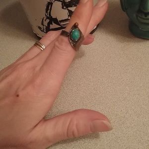 SOLD Silver Turquoise Copper Bead Wrap Ring 6